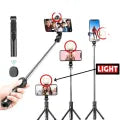 3 in 1 Selfie Stick Foldable & Portable For All Mobile Phones With Detachable Charging Cable - Black With Light