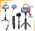 3 in 1 Selfie Stick Foldable & Portable For All Mobile Phones With Detachable Charging Cable - Black With Light