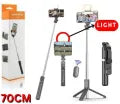 3 in 1 Selfie Stick Foldable & Portable For All Mobile Phones With Detachable Charging Cable - Black With Light
