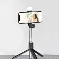 3 in 1 Selfie Stick Foldable & Portable For All Mobile Phones With Detachable Charging Cable - Black With Light
