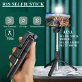 3 in 1 Selfie Stick Foldable & Portable For All Mobile Phones With Detachable Charging Cable - Black With Light